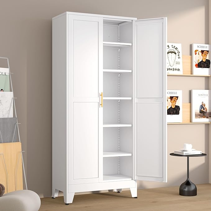 Metal Pantry Cabinet with 2 Doors and 5 Adjustable Shelves, Versatile Storage by winiowa