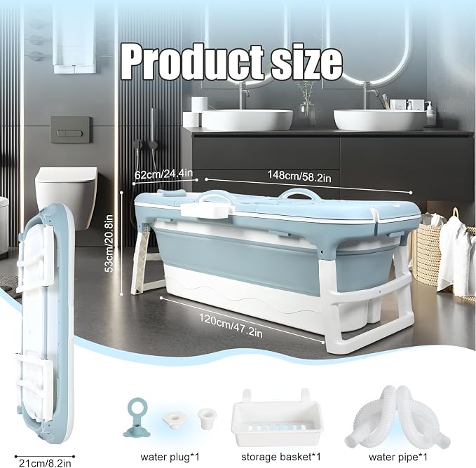 Portable Bathtub for Adults, Large 58 inch Collapsible Bathtub - Image 2