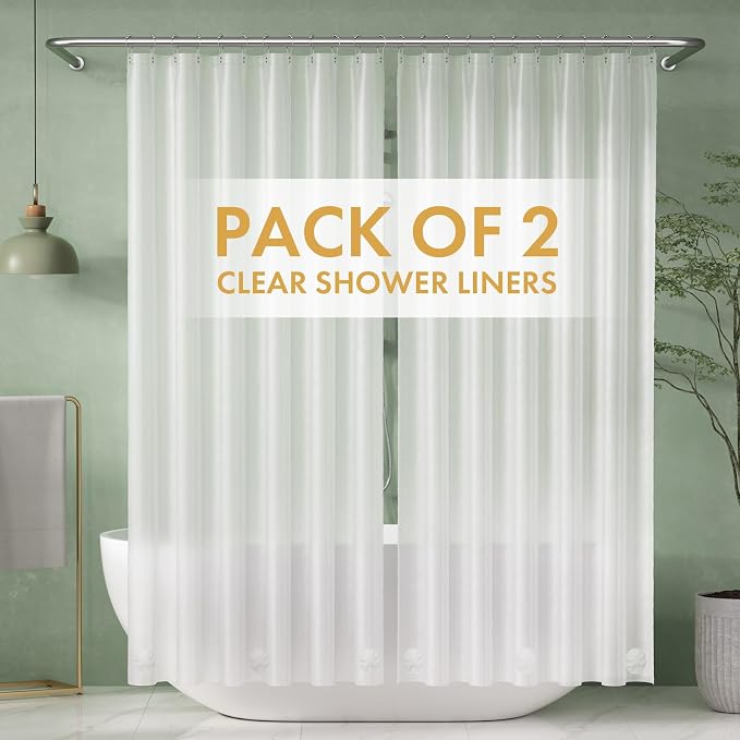 AmazerBath 2 Pack Thin Shower Curtain Liners, 72 x 72 Inches PEVA 3G Shower by AmazerBath