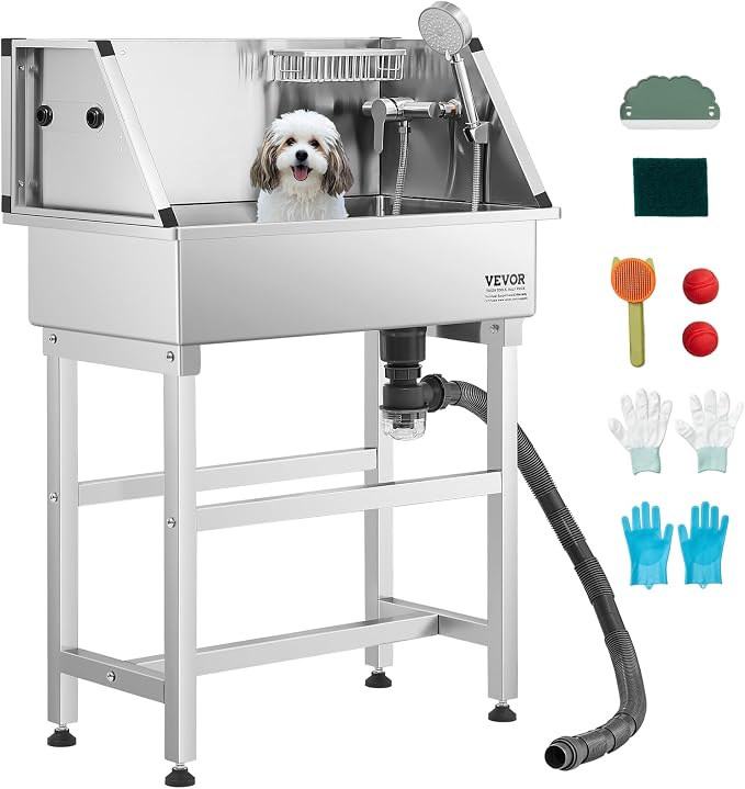 VEVOR Professional Dog Washing Station, 34 Inch Stainless Steel Pet Grooming Tub by VEVOR