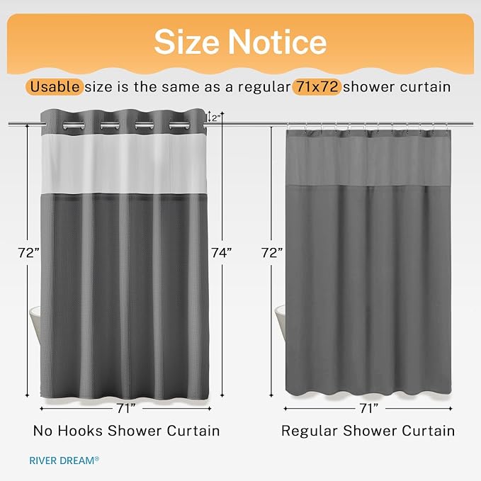 River Dream Heavyweight Grey No Hooks Required Dotted Waffle Weave Shower - Image 5