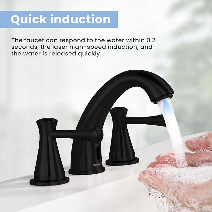 Touchless Bathroom Faucet for 3 Holes 3 Handles, Controlling Temperature & - Image 5