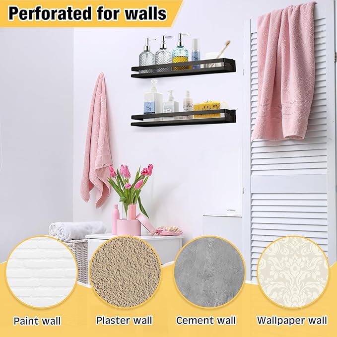 Lallisa 2 Pieces Stainless Steel Shelf Bathroom Shower Floating Shelves Wall - Image 6