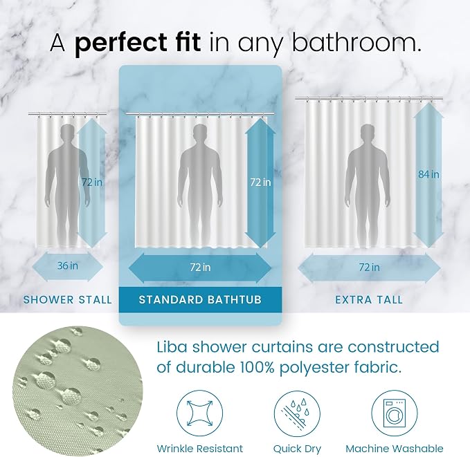 LiBa Green Shower Curtain, Water Repellent Shower Curtain, Decorative Bathroom - Image 4