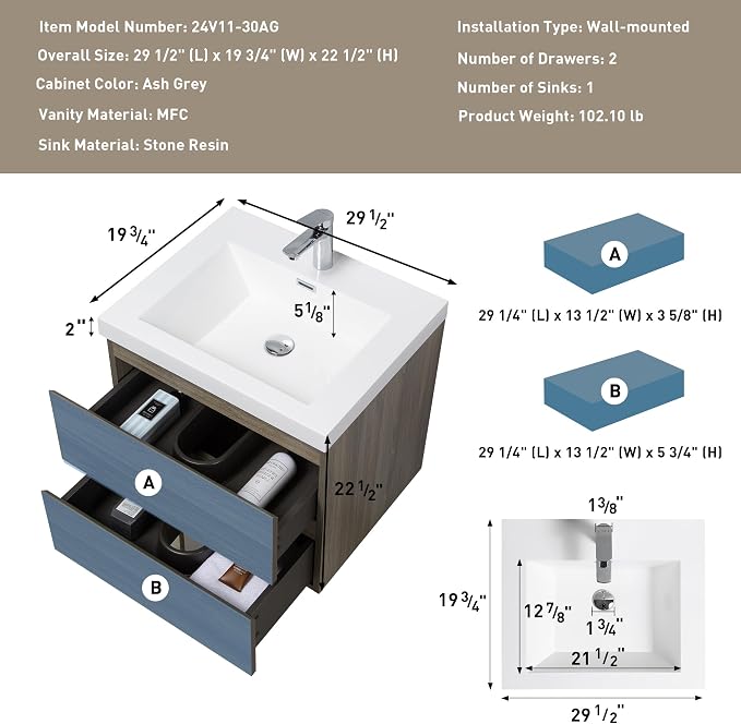 30 Inch Floating Bathroom Vanity - Image 6