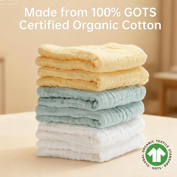 Organic Muslin Baby Washcloths 6 Pack Baby Bath Face Towel 12x12 Inch Extra - Image 5