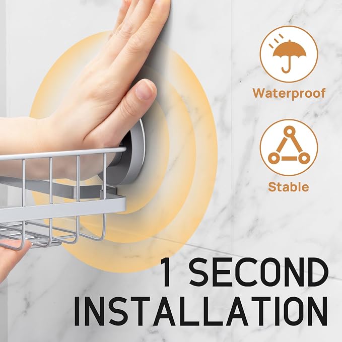 LEVERLOC Corner-adaptive Suction Cup Shower Caddies 2 Pack, Stainless Steel - Image 2