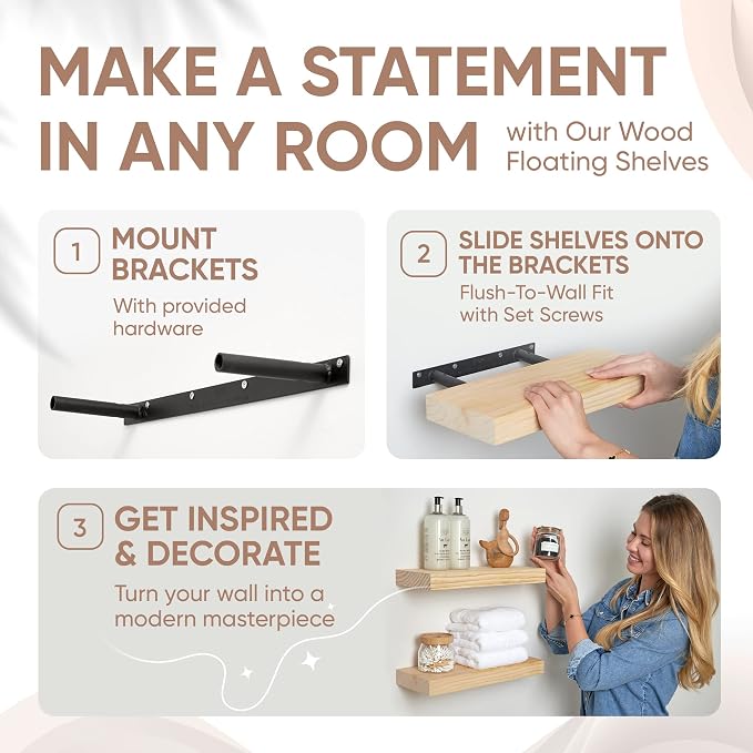 Homeforia Wood Floating Shelf 16 inch, High End Solid Natural Wood 16inch - Image 6
