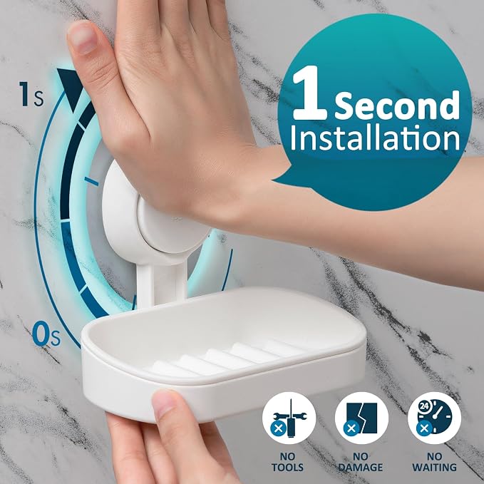 TAILI Suction Cup Soap Holder 2 Pack, Plastic Vacuum Suction Bar Soap Dish - Image 2
