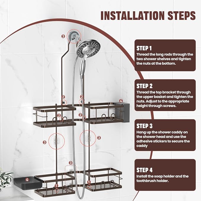 REINHARDT Adjustable Shower Caddy Hanging Rustproof Shower Caddy - Image 9