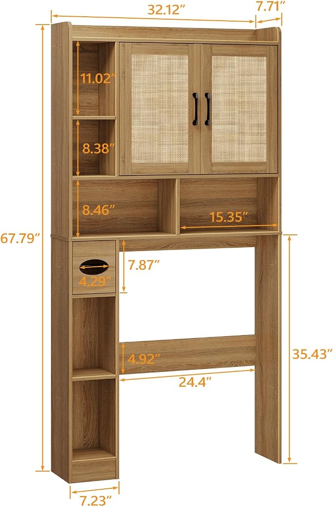 Farmhouse Rattan Storage Cabinet Over Toilet - Image 2