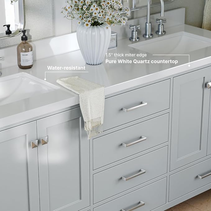 ARIEL Double Bathroom Vanity 73" Grey - Image 5