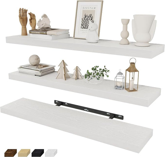 Fun Memories 32 Inch Floating Shelves Wall Shelf Set of 3, Farmhouse Home Decor by FunMemories