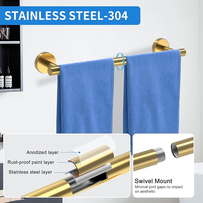 Brushed Gold Bathroom Accessories, Bathroom Hardware Set, SUS304 Stainless - Image 3