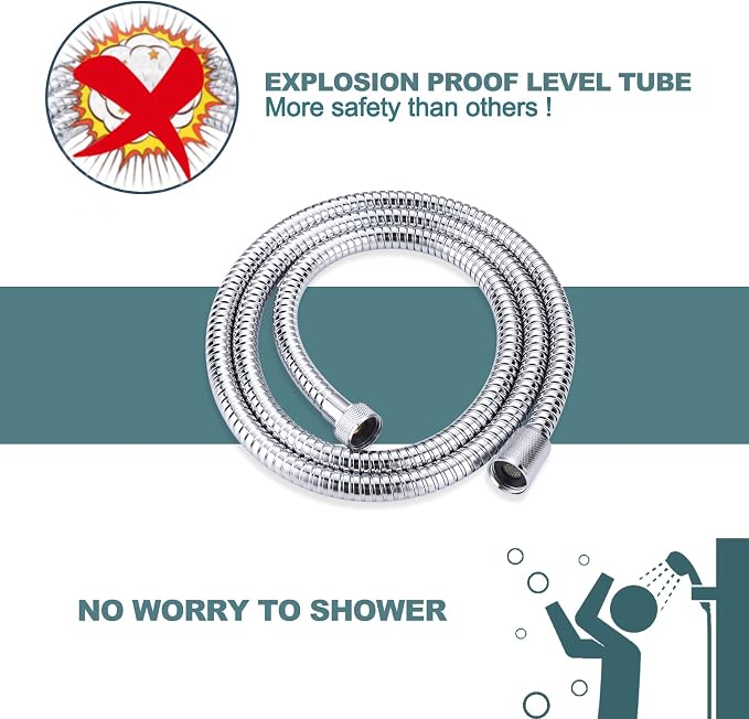 Aleasha Chrome Finished Shower Hose, 79 Inch SUS 304 Stainless Steel Extra Long - Image 4
