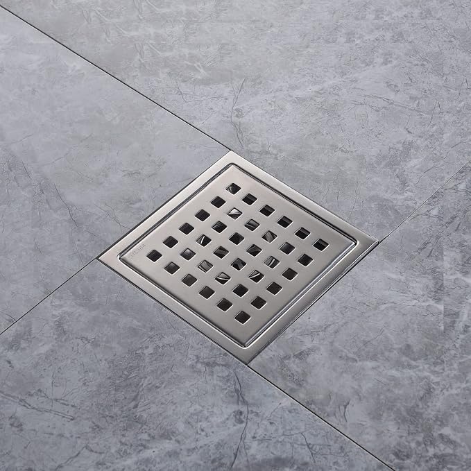 4 Inch Brushed Nickel Shower Floor Drain Square - Image 2