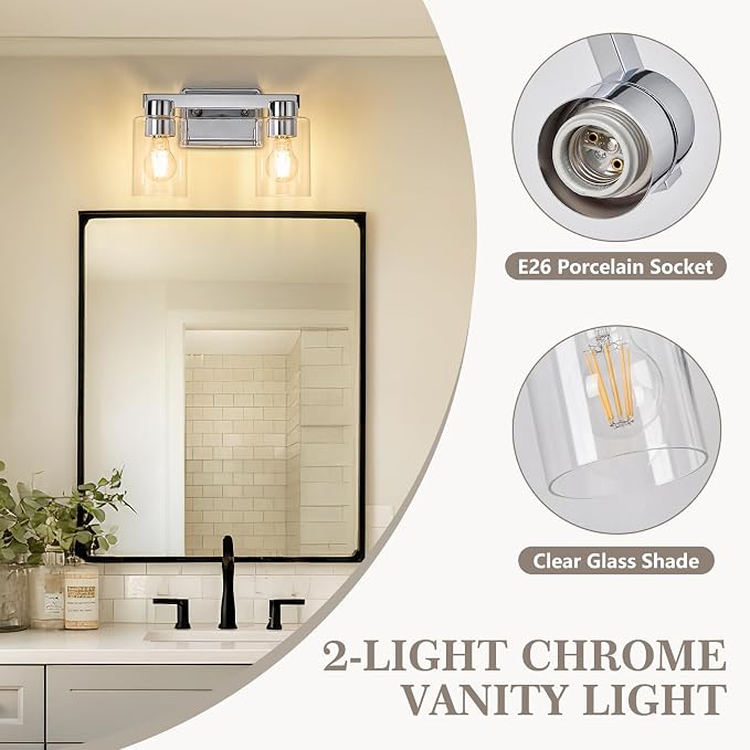 2-Light Bathroom Light Fixtures Modern Chrome Vanity Lights - Image 4