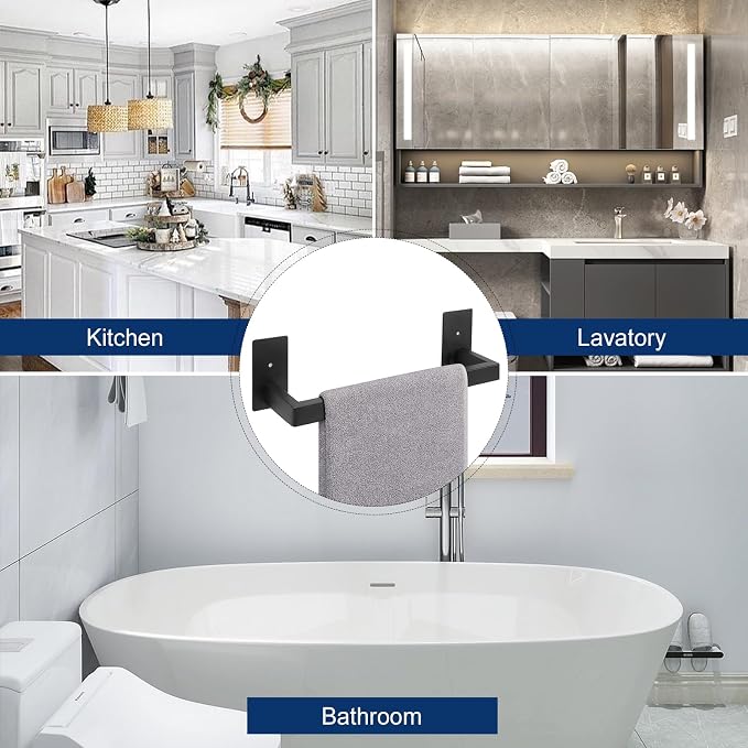 NearMoon Self Adhesive Bathroom Towel Bar, Stainless Steel Square Bath Wall - Image 6