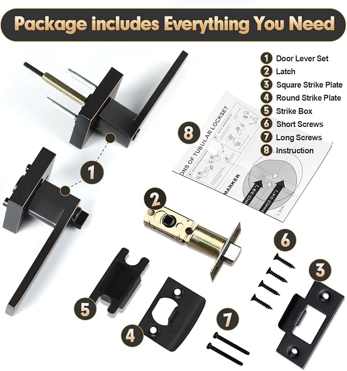 Privacy Door Levers, 5 Pack Oil Rubbed Bronze Door Handles Interior Heavy Duty - Image 2
