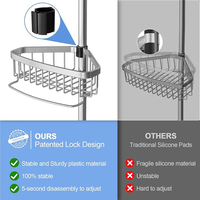 Corner Shower Caddy Tension Pole: Adjustable Rustproof 4-Tier Inside Bathroom - Image 3