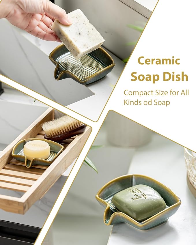 Self Draining Soap Dish, Ceramic Drain Soap Holder Waterfall Design Soap Saver - Image 6