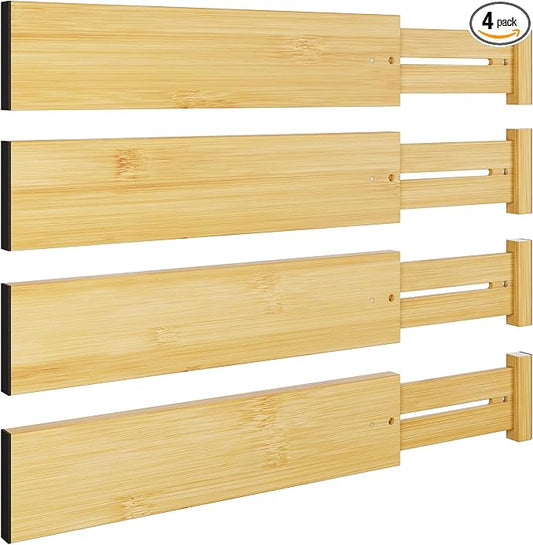 BAMEOS 4 pcs 3" High Bamboo Drawer Dividers Adjustable Drawer Organizer by BAMEOS
