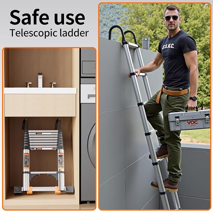 Telescoping Ladder, with Stable Hook and stabilizer barand, Extension Ladder - Image 10