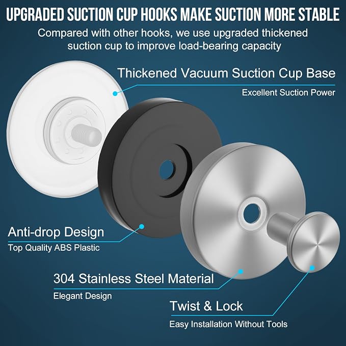 Suction Cup Hook for Shower, 16 Pack Wall Mount Towel Holder, Removable Towel - Image 2