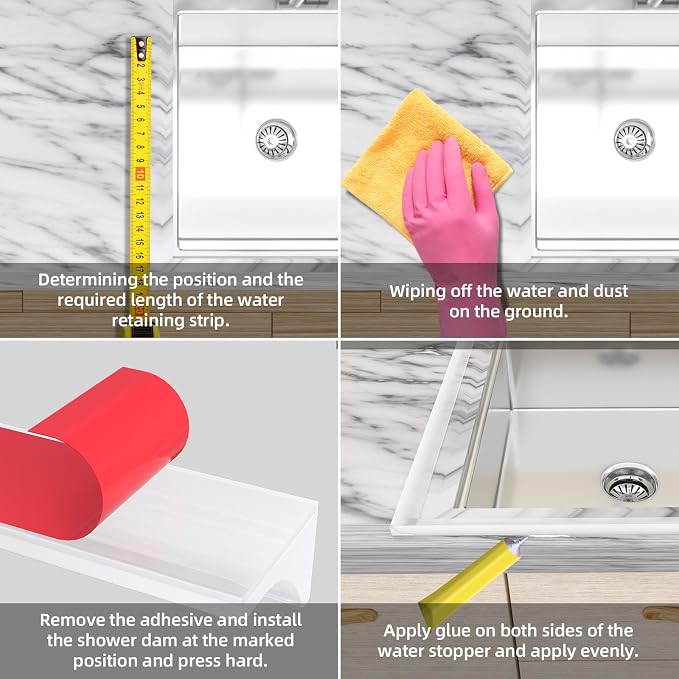 98Inch Collapsible Shower Threshold Water Dam Barrier, Self Adhesive Silicone - Image 4