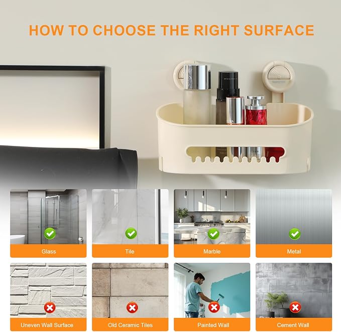 suntree Shower Caddy with Strong Suction Cups, No Drill Bathroom Shelf Organizer - Image 8