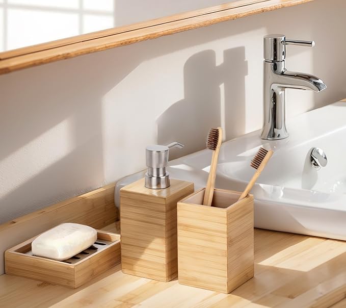 Bamboo Bathroom Accessories Set, Toothbrush Holder, Soap Dish, Kitchen Soap - Image 2
