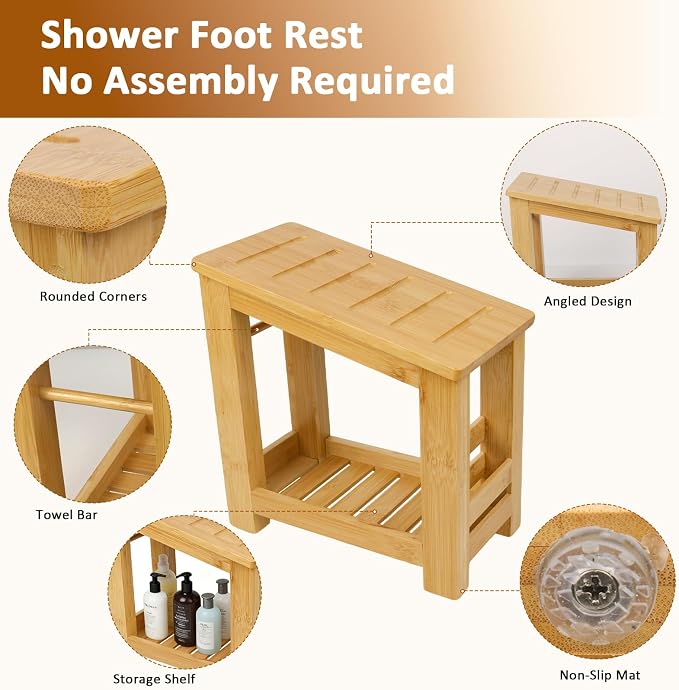 Shower Foot Rest, Small Bamboo Foot Stool - Image 3