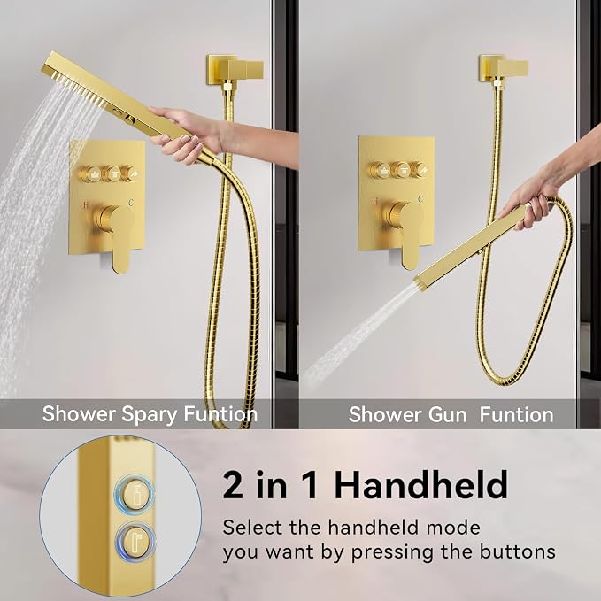Brushed Gold Shower System, STARBATH 12+8" Rainfall Shower System - Image 5