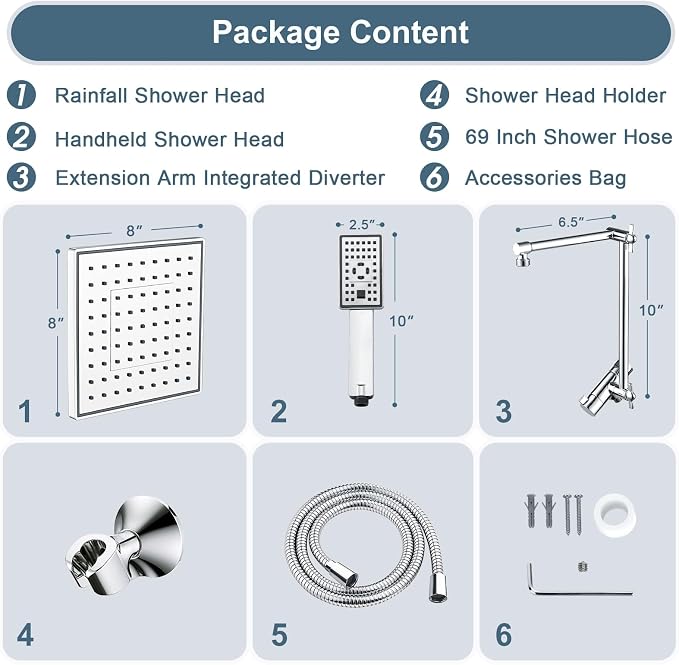 BRIGHT SHOWERS High Pressure Rain Shower Head Combo - Image 8