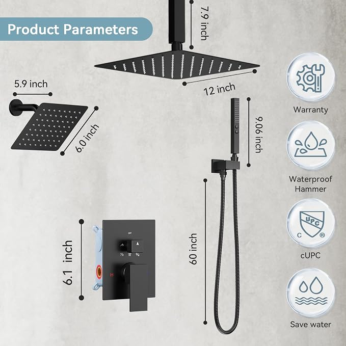Shower Systems Matte Black Shower Faucet Sets, Bostingner Five Function - Image 8