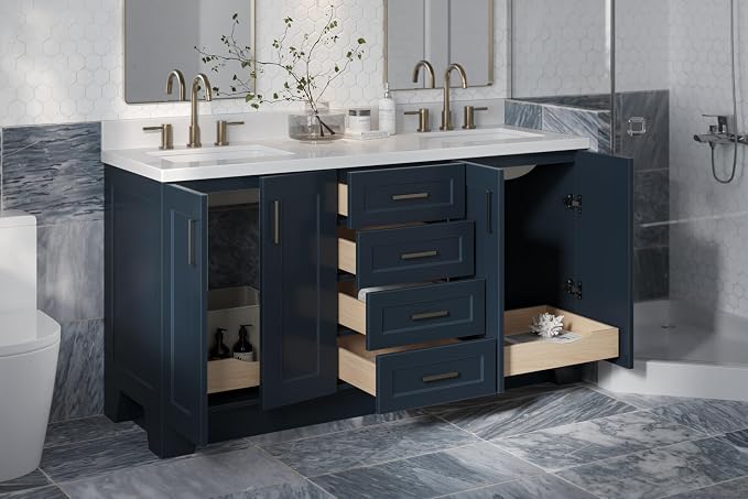 ARIEL Taylor 67" Midnight Blue Double Vanity, 1.5" Edge Pure White Quartz - Image 4