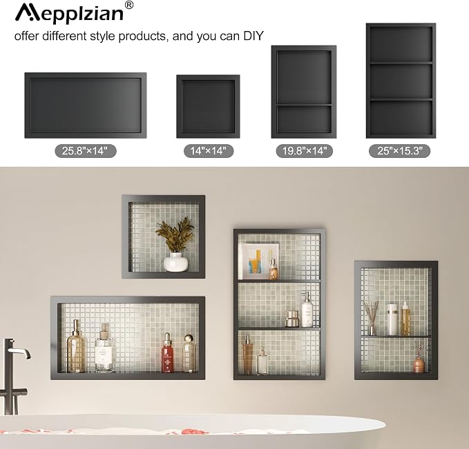 12x18 Black Shower Niche for Shower Wall, Bathroom Medicine Cabinet Recessed - Image 6