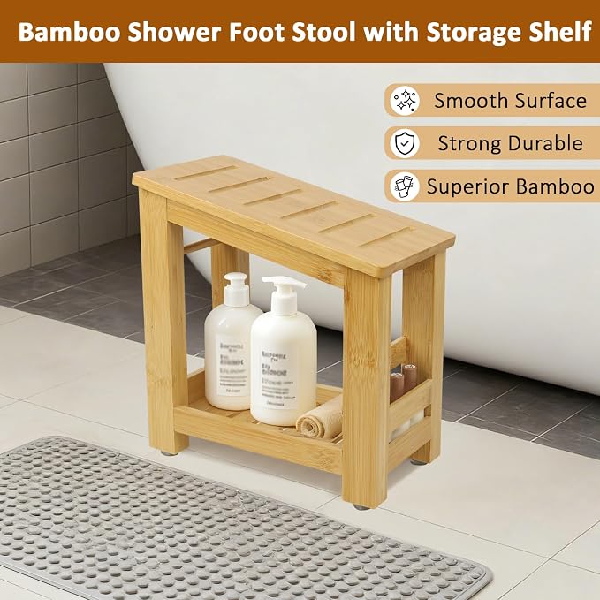 Shower Foot Rest, Small Bamboo Foot Stool - Image 5