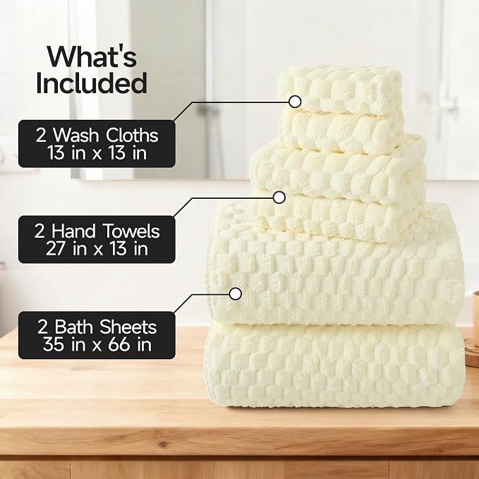 REDKISS Cream Extra Large Bath Towels Set of 6-35"x70" Oversized Bath Sheets - Image 2
