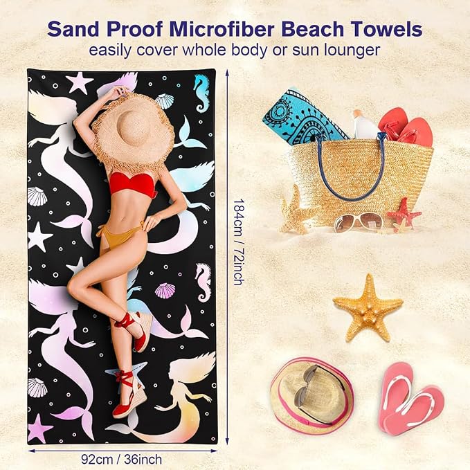 Mermaid Silhouette Beach Towel 36"x72" Quick-Dry Soft Microfiber - Image 3