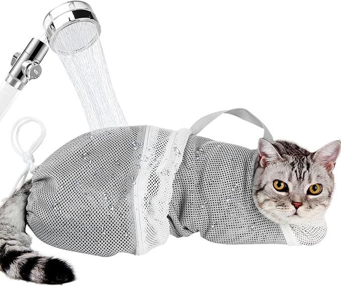 Cat Bathing Bag Adjustable Cat Grooming Net Bag Anti-bite & Anti-Scratch Cat by AMEAMI