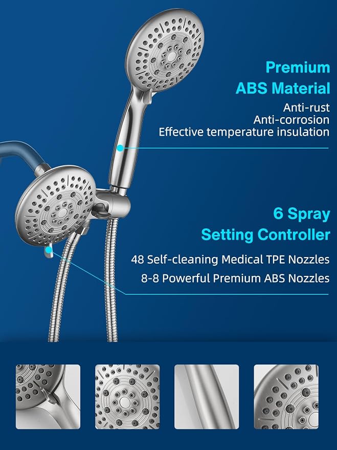 Cobbe 48-Setting High Pressure 3-Way Shower Head Combo, Hand Held Shower & Rain - Image 5