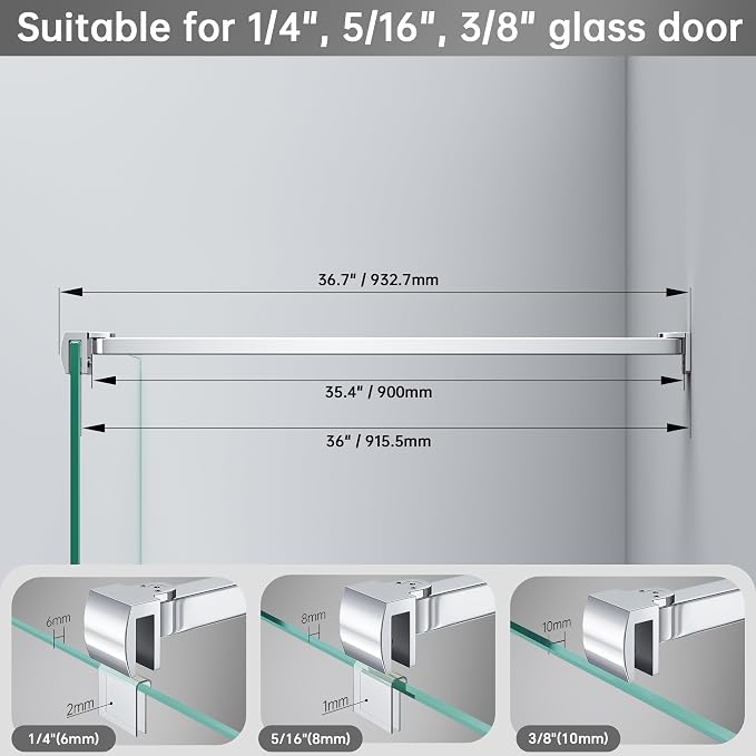 Frameless Shower Door Support Bar, Stainless Steel Wall-to-Glass Support Arm to - Image 5