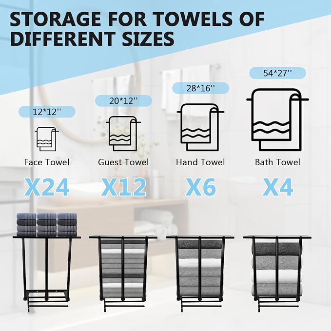 3-Tier Wall Mounted Towel Rack, Bathroom Storage Shelf - Image 6