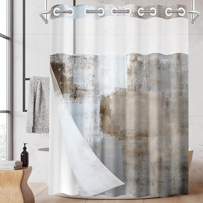 No Hook Grey Brown Painting Shower Curtain by Nesphy