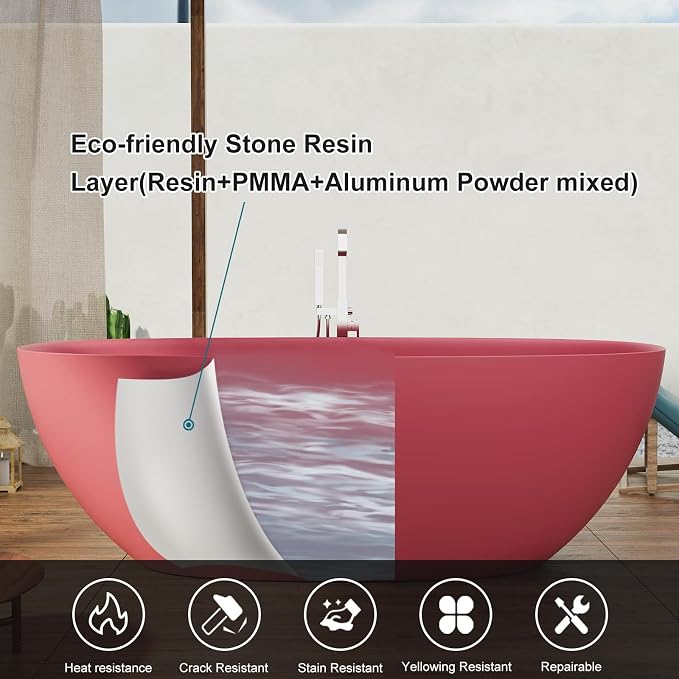 GIVINGTREE 65'' Freestanding Solid Surface Resin Stone Bathtub, Contemporary - Image 6