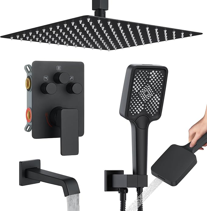 Bathtub Shower Faucet Set with Pressure Balance Valve, Matte Black by Woindo