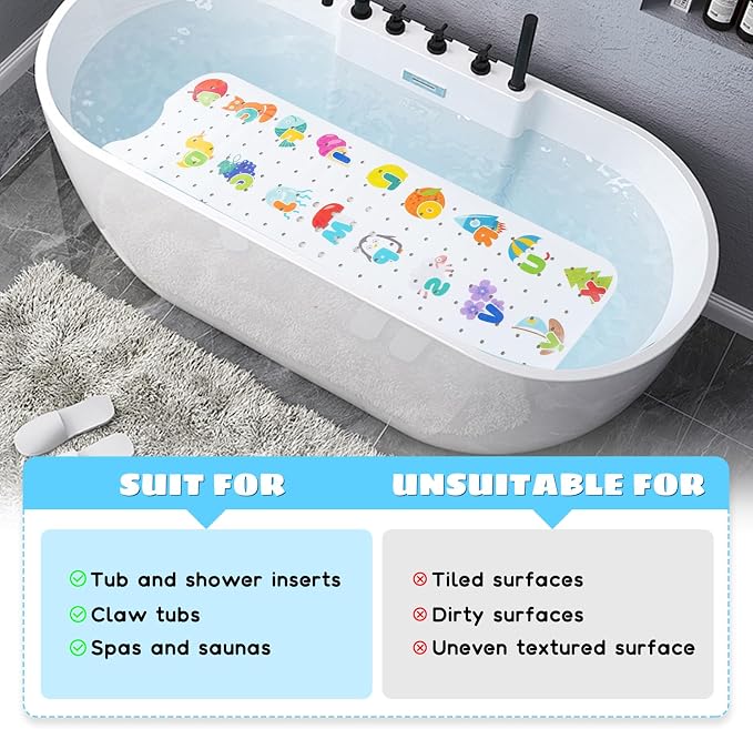 Baby Bath Mat for Tub Non Slip Kids Bathtub Mat Extra Long 40X16 Inch Toddler - Image 7