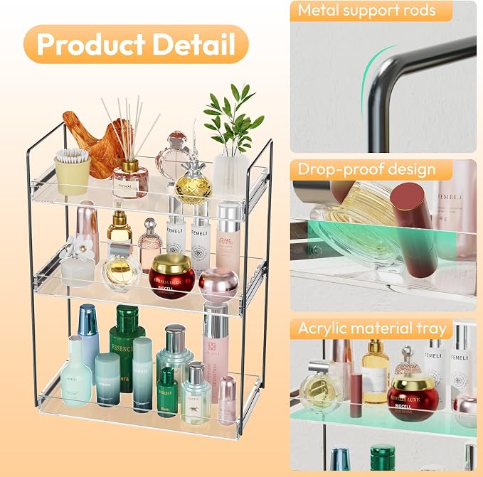 Bathroom Countertop Organizer, 3 Tier Metal Vanity Counter Skincare Shelf - Image 3