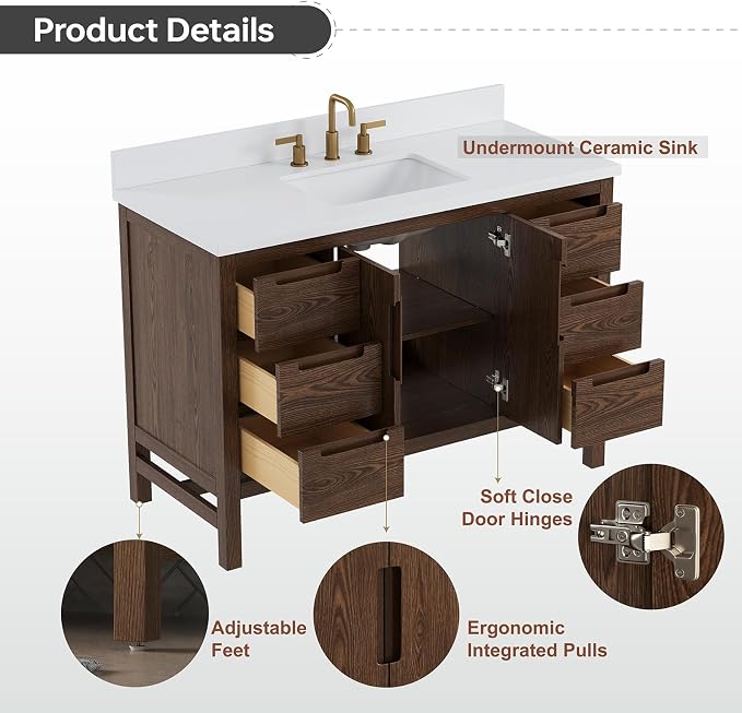 48 Inch Bathroom Vanity with Sink, Solid Wood Bathroom Cabinet with Soft - Image 9